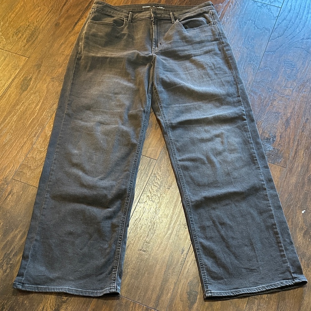 Wow Wide Leg High Rise Light Black Grayish Faded Washed Stretch Soft Jeans